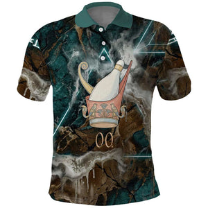 Atum Polo Shirt Ancient Egyptian Teal Marble Smoke, Solar Barque Crown, Creator Deity Statue - African Pride