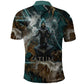 Atum Polo Shirt Ancient Egyptian Teal Marble Smoke, Solar Barque Crown, Creator Deity Statue - African Pride