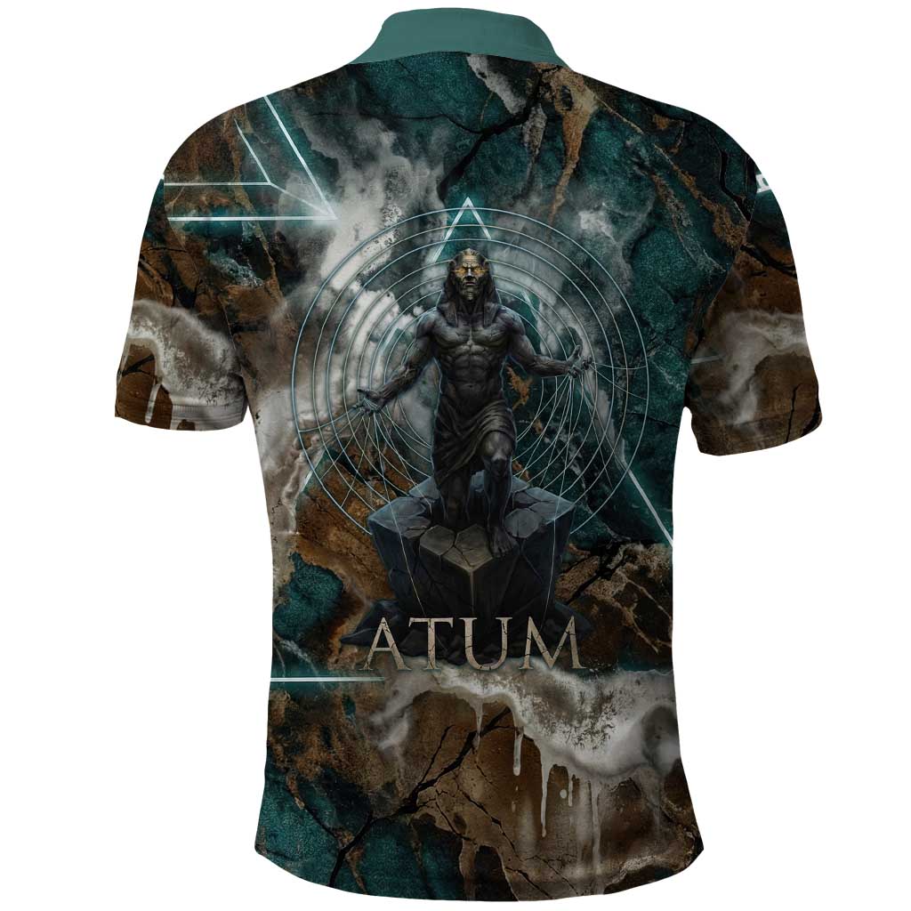 Atum Polo Shirt Ancient Egyptian Teal Marble Smoke, Solar Barque Crown, Creator Deity Statue - African Pride