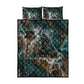 Atum Quilt Bed Set Ancient Egyptian Teal Marble Smoke, Solar Barque Crown, Creator Deity Statue - African Pride