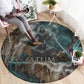 Atum Round Carpet Ancient Egyptian Teal Marble Smoke, Solar Barque Crown, Creator Deity Statue - African Pride