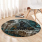 Atum Round Carpet Ancient Egyptian Teal Marble Smoke, Solar Barque Crown, Creator Deity Statue - African Pride