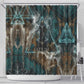 Atum Shower Curtain Ancient Egyptian Teal Marble Smoke, Solar Barque Crown, Creator Deity Statue - African Pride