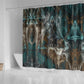 Atum Shower Curtain Ancient Egyptian Teal Marble Smoke, Solar Barque Crown, Creator Deity Statue - African Pride