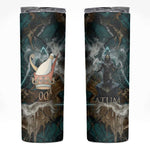 Atum Skinny Tumbler Ancient Egyptian Teal Marble Smoke, Solar Barque Crown, Creator Deity Statue - African Pride