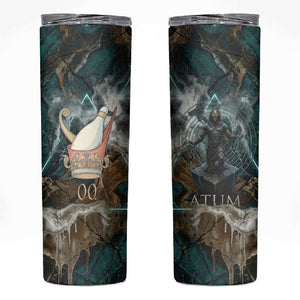 Atum Skinny Tumbler Ancient Egyptian Teal Marble Smoke, Solar Barque Crown, Creator Deity Statue - African Pride