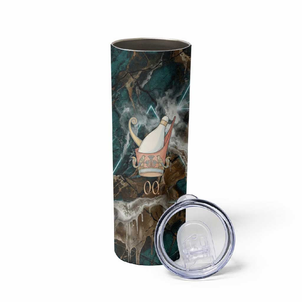 Atum Skinny Tumbler Ancient Egyptian Teal Marble Smoke, Solar Barque Crown, Creator Deity Statue - African Pride