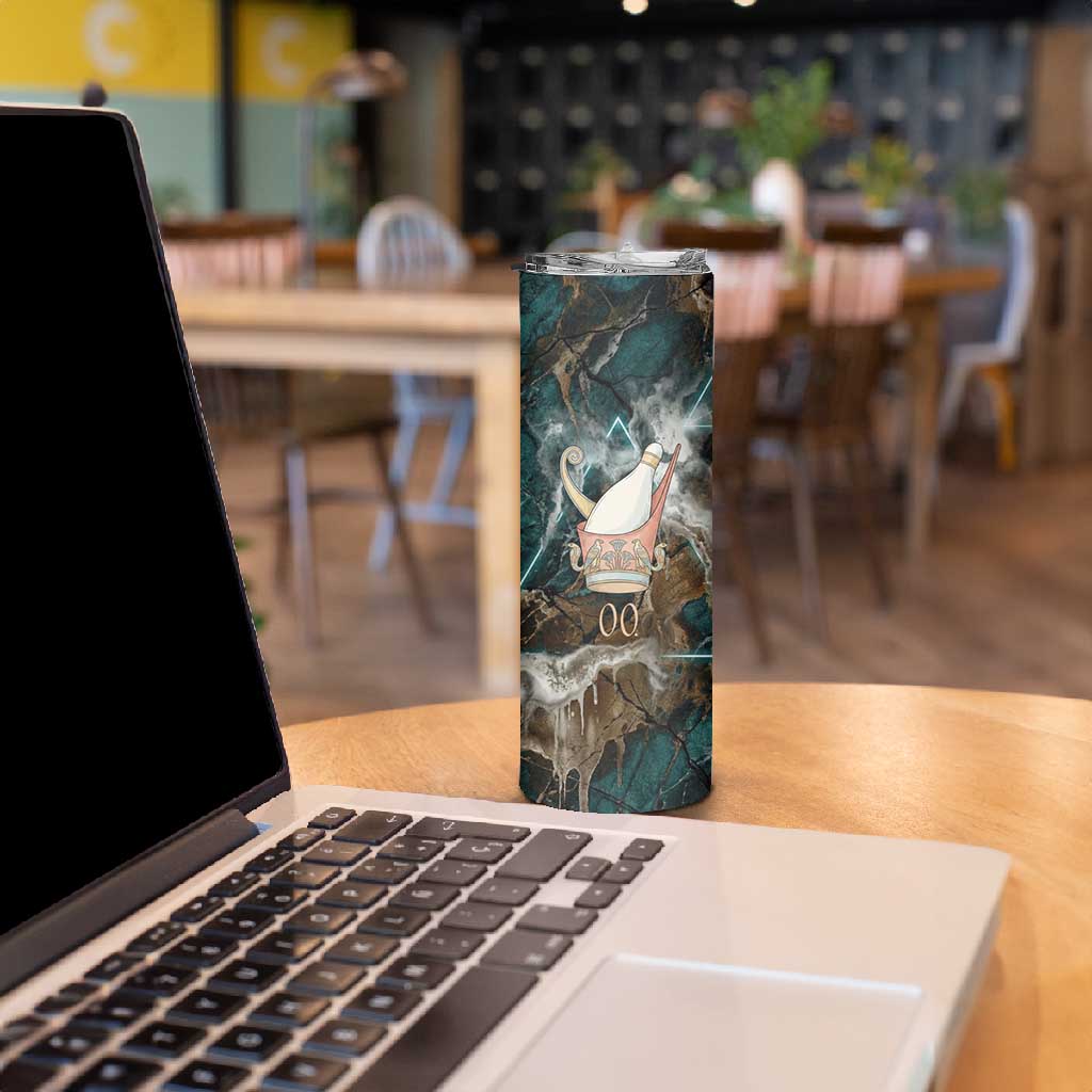 Atum Skinny Tumbler Ancient Egyptian Teal Marble Smoke, Solar Barque Crown, Creator Deity Statue - African Pride