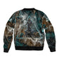Atum Sleeve Zip Bomber Jacket Ancient Egyptian Teal Marble Smoke, Solar Barque Crown, Creator Deity Statue - African Pride