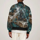 Atum Sleeve Zip Bomber Jacket Ancient Egyptian Teal Marble Smoke, Solar Barque Crown, Creator Deity Statue - African Pride