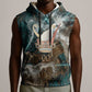Atum Sleeveless Hoodie Ancient Egyptian Teal Marble Smoke, Solar Barque Crown, Creator Deity Statue - African Pride