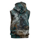 Atum Sleeveless Zip Hoodie Ancient Egyptian Teal Marble Smoke, Solar Barque Crown, Creator Deity Statue - African Pride