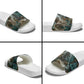 Atum Slide Sandals Ancient Egyptian Teal Marble Smoke, Solar Barque Crown, Creator Deity Statue - African Pride