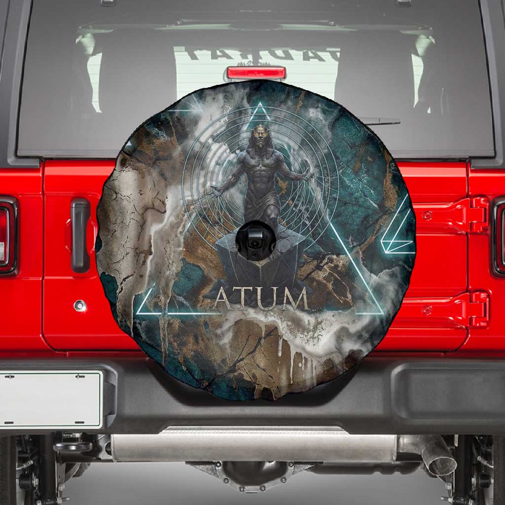 Atum Spare Tire Cover Ancient Egyptian Teal Marble Smoke, Solar Barque Crown, Creator Deity Statue - African Pride