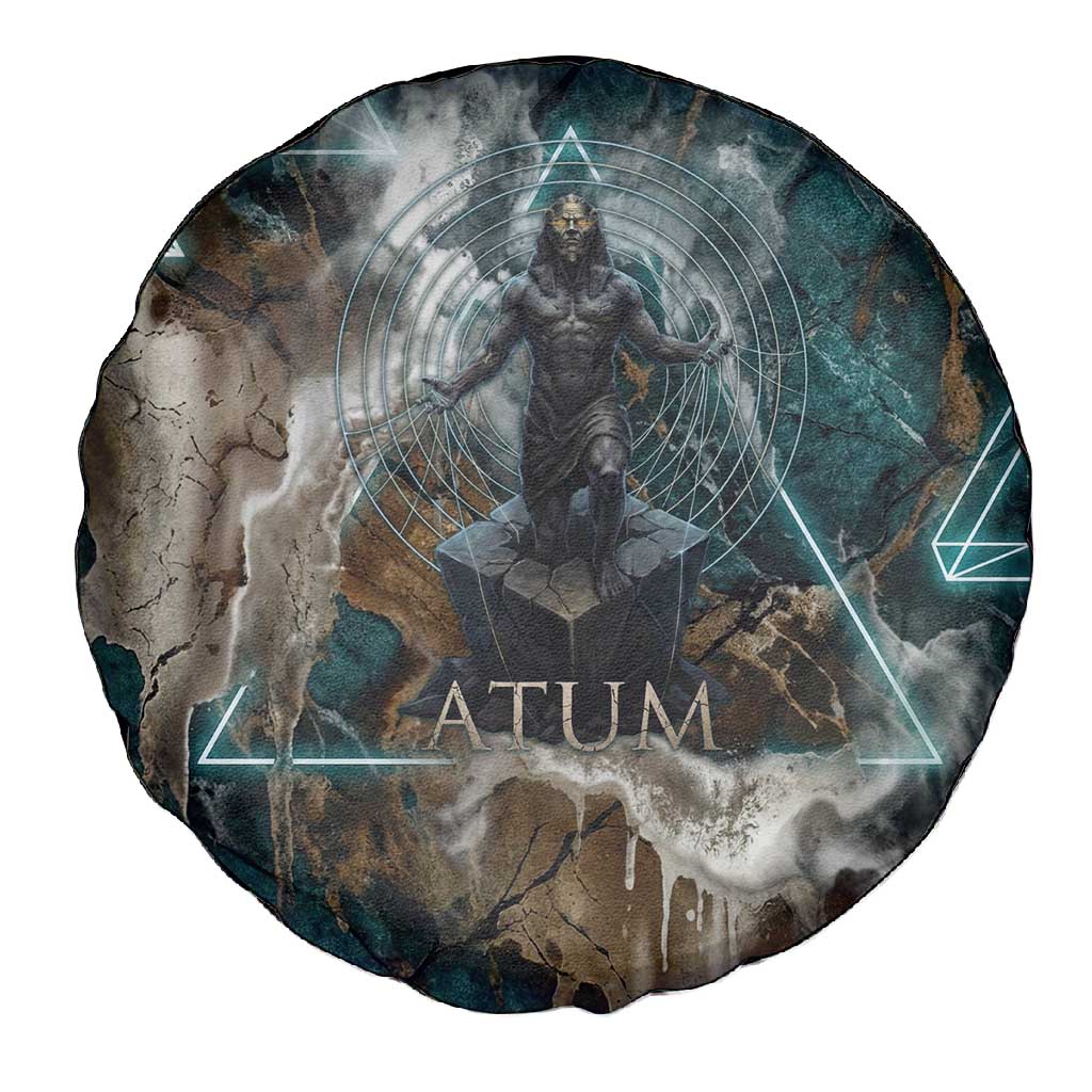 Atum Spare Tire Cover Ancient Egyptian Teal Marble Smoke, Solar Barque Crown, Creator Deity Statue - African Pride