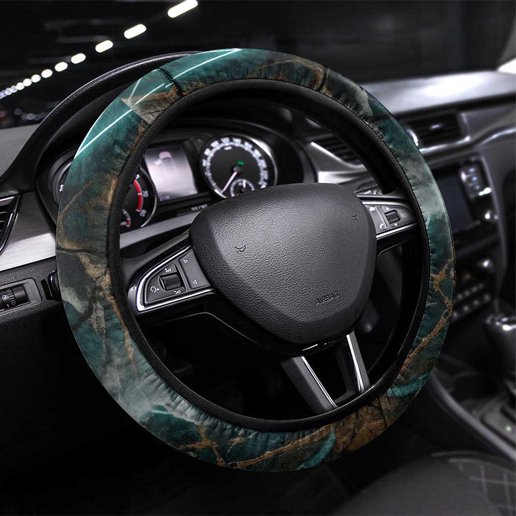 Atum Steering Wheel Cover Ancient Egyptian Teal Marble Smoke, Solar Barque Crown, Creator Deity Statue - African Pride