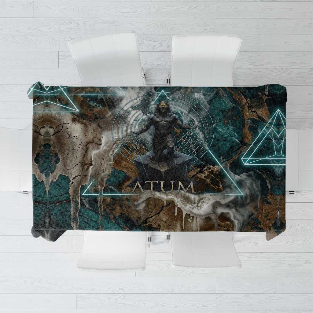 Atum Tablecloth Ancient Egyptian Teal Marble Smoke, Solar Barque Crown, Creator Deity Statue - African Pride