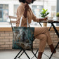 Atum Tote Bag Ancient Egyptian Teal Marble Smoke, Solar Barque Crown, Creator Deity Statue - African Pride