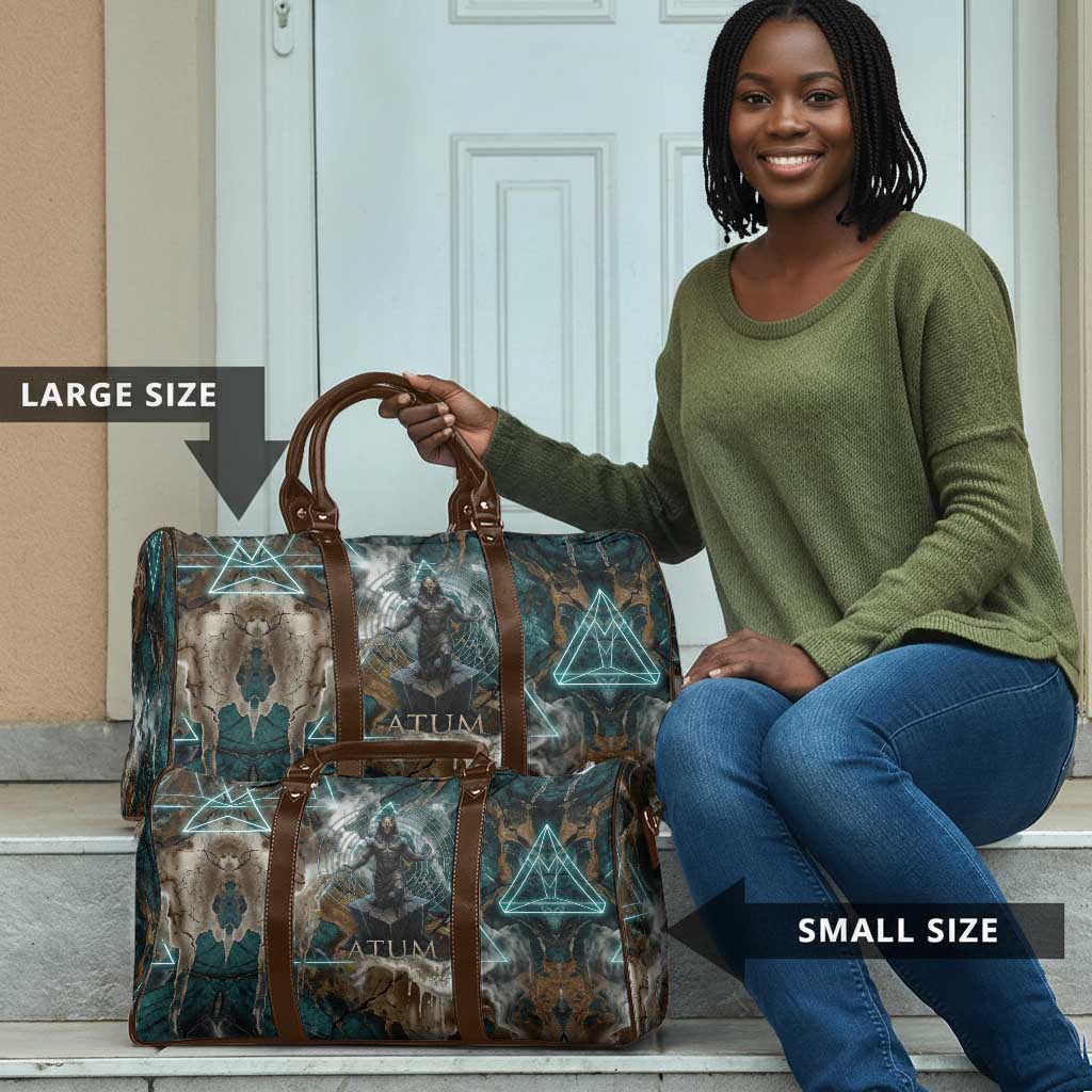 Atum Travel Bag Ancient Egyptian Teal Marble Smoke, Solar Barque Crown, Creator Deity Statue - African Pride