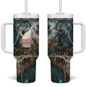 Atum Tumbler With Handle Ancient Egyptian Teal Marble Smoke, Solar Barque Crown, Creator Deity Statue - African Pride