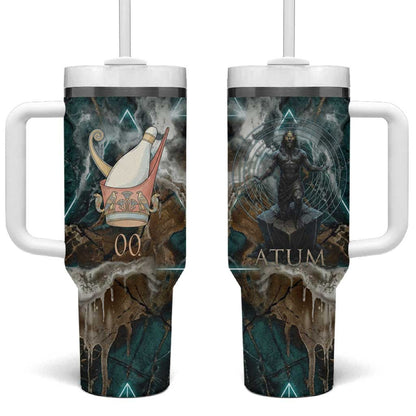 Atum Tumbler With Handle Ancient Egyptian Teal Marble Smoke, Solar Barque Crown, Creator Deity Statue - African Pride