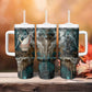 Atum Tumbler With Handle Ancient Egyptian Teal Marble Smoke, Solar Barque Crown, Creator Deity Statue - African Pride