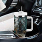 Atum Tumbler With Handle Ancient Egyptian Teal Marble Smoke, Solar Barque Crown, Creator Deity Statue - African Pride