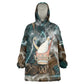 Atum Wearable Blanket Hoodie Ancient Egyptian Teal Marble Smoke, Solar Barque Crown, Creator Deity Statue - African Pride