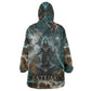 Atum Wearable Blanket Hoodie Ancient Egyptian Teal Marble Smoke, Solar Barque Crown, Creator Deity Statue - African Pride