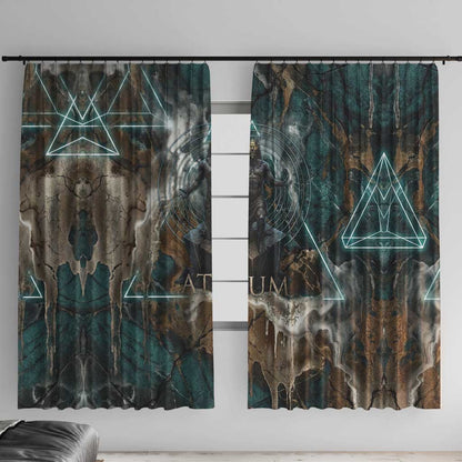 Atum Window Curtain Ancient Egyptian Teal Marble Smoke, Solar Barque Crown, Creator Deity Statue - African Pride