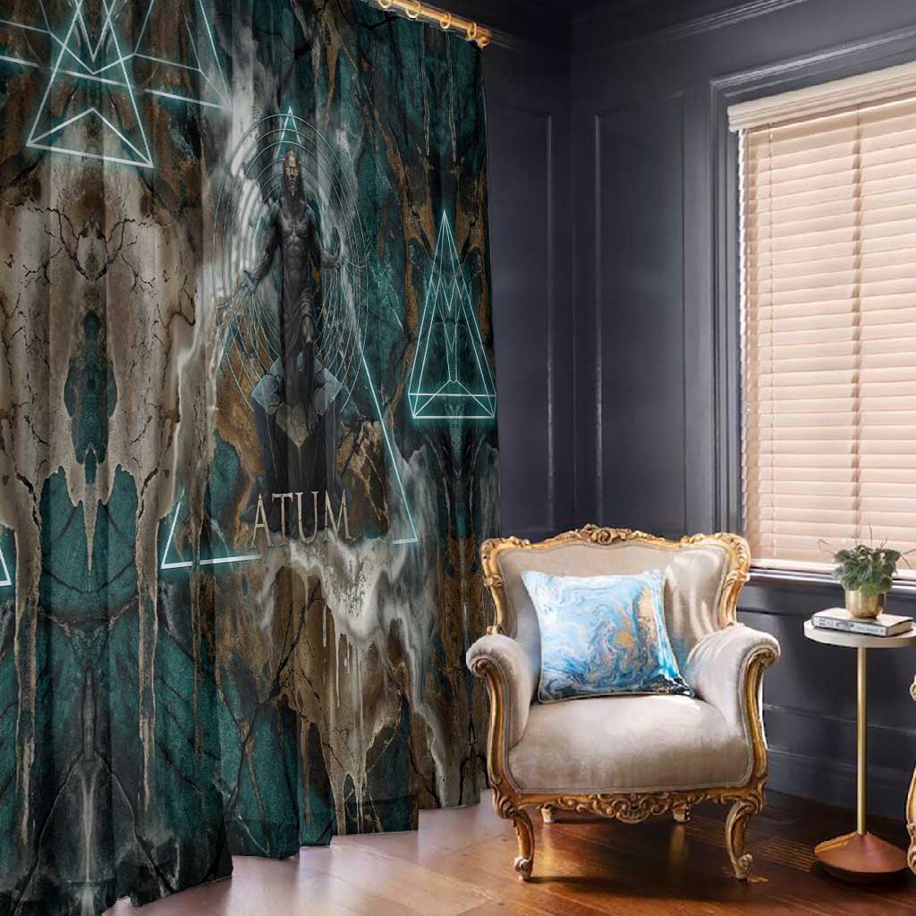 Atum Window Curtain Ancient Egyptian Teal Marble Smoke, Solar Barque Crown, Creator Deity Statue - African Pride