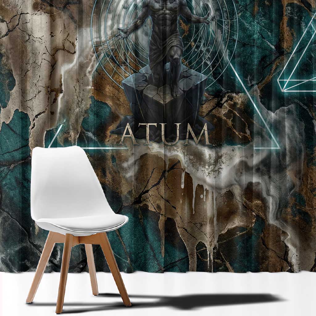 Atum Window Curtain Ancient Egyptian Teal Marble Smoke, Solar Barque Crown, Creator Deity Statue - African Pride