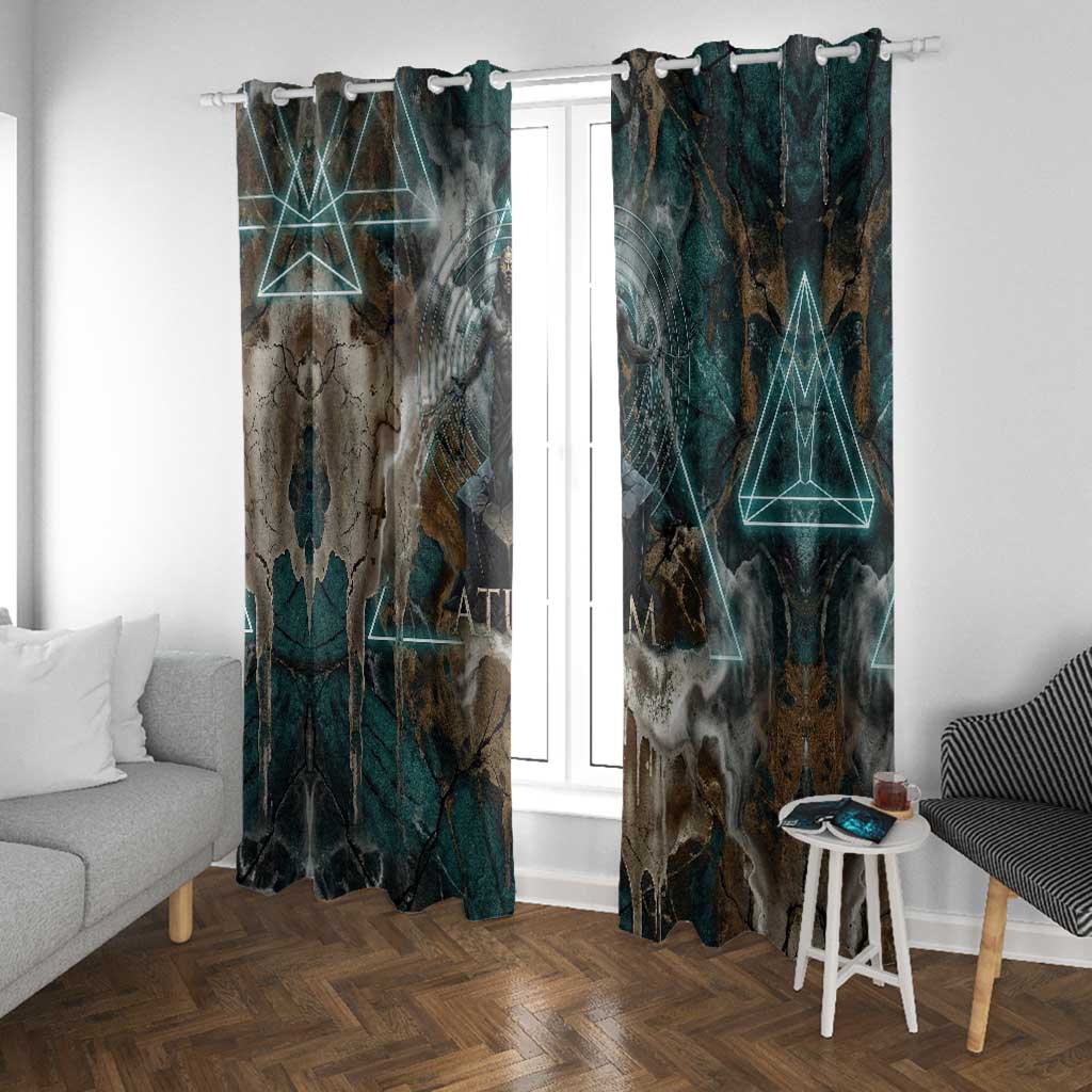 Atum Window Curtain Ancient Egyptian Teal Marble Smoke, Solar Barque Crown, Creator Deity Statue - African Pride