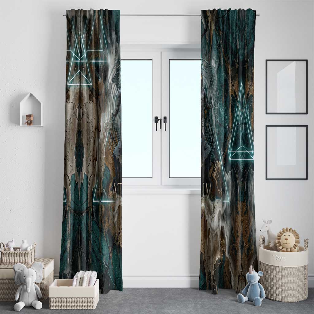 Atum Window Curtain Ancient Egyptian Teal Marble Smoke, Solar Barque Crown, Creator Deity Statue - African Pride