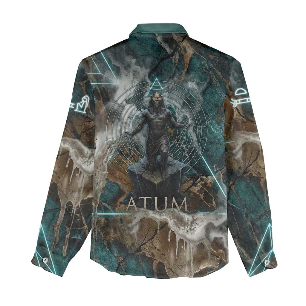 Atum Women Casual Shirt Ancient Egyptian Teal Marble Smoke, Solar Barque Crown, Creator Deity Statue - African Pride