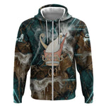 Atum Zip Hoodie Ancient Egyptian Teal Marble Smoke, Solar Barque Crown, Creator Deity Statue - African Pride