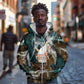 Atum Zip Hoodie Ancient Egyptian Teal Marble Smoke, Solar Barque Crown, Creator Deity Statue - African Pride
