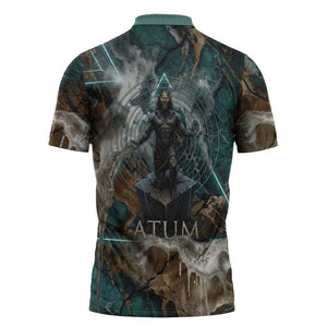 Atum Zipper Polo Shirt Ancient Egyptian Teal Marble Smoke, Solar Barque Crown, Creator Deity Statue - African Pride