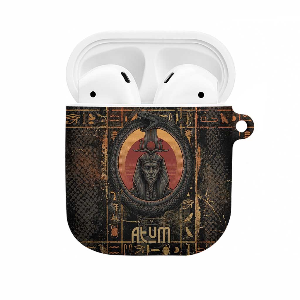 Atum Ancient Egyptian AirPods Case with Dark Hieroglyph Grid, Ouroboros Serpent Ring and The Final Serpent - African Pride