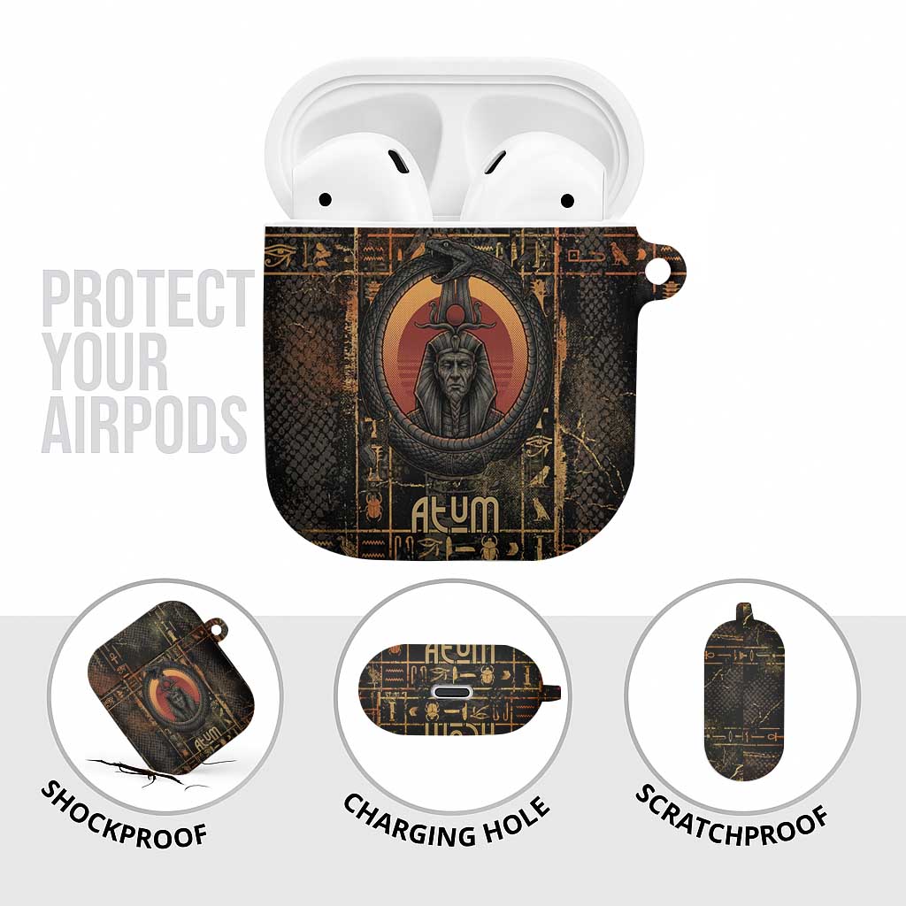 Atum Ancient Egyptian AirPods Case with Dark Hieroglyph Grid, Ouroboros Serpent Ring and The Final Serpent - African Pride