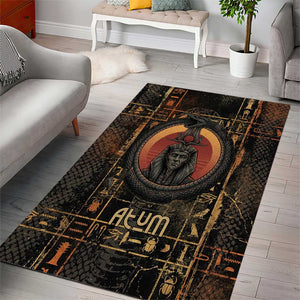 Atum Ancient Egyptian Area Rug with Dark Hieroglyph Grid, Ouroboros Serpent Ring and The Final Serpent - African Pride