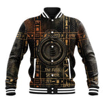 Atum Ancient Egyptian Baseball Jacket with Dark Hieroglyph Grid, Ouroboros Serpent Ring and The Final Serpent - African Pride