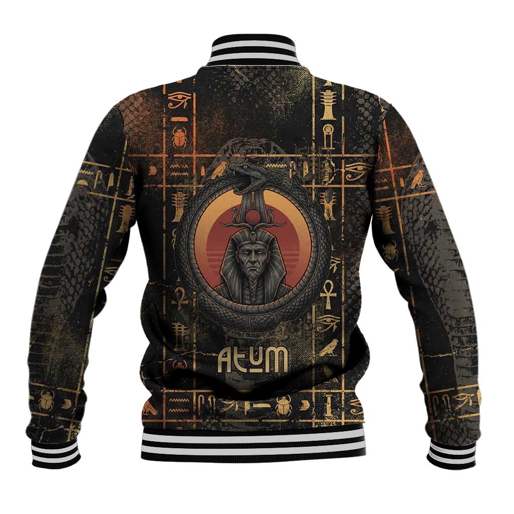Atum Ancient Egyptian Baseball Jacket with Dark Hieroglyph Grid, Ouroboros Serpent Ring and The Final Serpent - African Pride