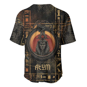 Atum Ancient Egyptian Baseball Jersey with Dark Hieroglyph Grid, Ouroboros Serpent Ring and The Final Serpent - African Pride
