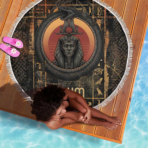 Atum Ancient Egyptian Beach Blanket with Dark Hieroglyph Grid, Ouroboros Serpent Ring and The Final Serpent - African Pride