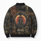 Atum Ancient Egyptian Bomber Puffer Jacket with Dark Hieroglyph Grid, Ouroboros Serpent Ring and The Final Serpent - African Pride
