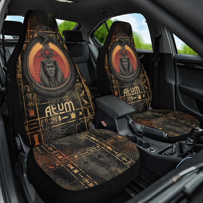 Atum Ancient Egyptian Car Seat Cover with Dark Hieroglyph Grid, Ouroboros Serpent Ring and The Final Serpent - African Pride