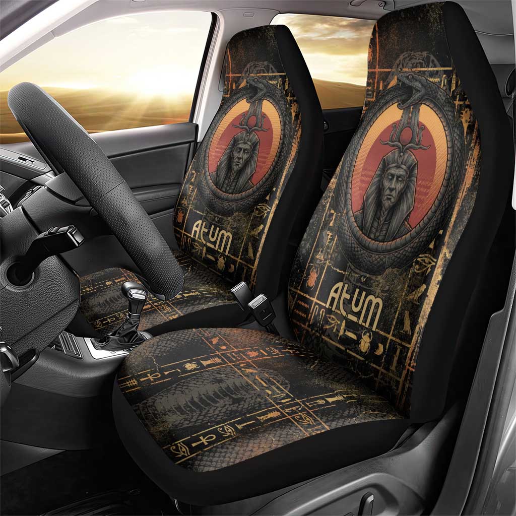 Atum Ancient Egyptian Car Seat Cover with Dark Hieroglyph Grid, Ouroboros Serpent Ring and The Final Serpent - African Pride