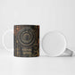 Atum Ancient Egyptian Ceramic Mug with Dark Hieroglyph Grid, Ouroboros Serpent Ring and The Final Serpent - African Pride