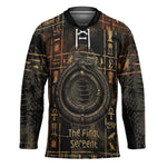 Atum Ancient Egyptian Hockey Jersey with Dark Hieroglyph Grid, Ouroboros Serpent Ring and The Final Serpent - African Pride